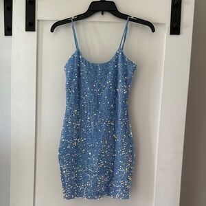 Blue Sequin Spaghetti Strap Mini Dress size small